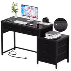 Besiost Corner Home Office Desk with File Drawers, Computer Desk with Charging Station