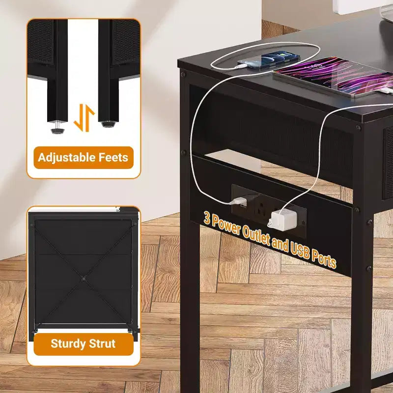 Besiost Corner Home Office Desk with File Drawers, Computer Desk with Charging Station