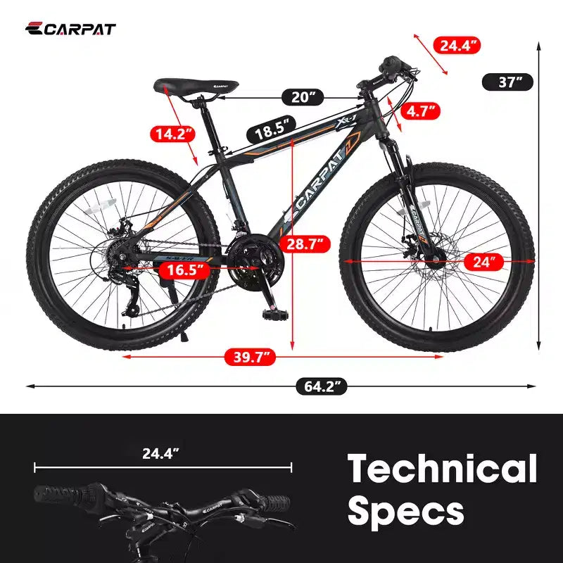 Bicicletta da montagna Zeus & Ruta 24 con cambio a 21 velocità, doppi freni a disco, telaio in acciaio resistente per ragazzi e ragazze