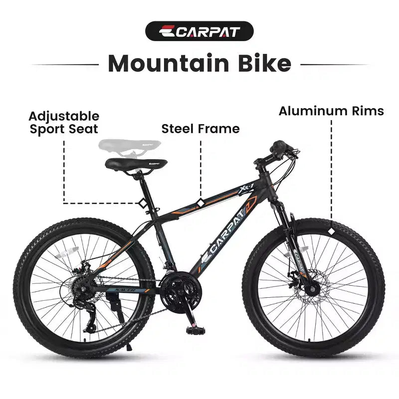 Bicicletta da montagna Zeus & Ruta 24 con cambio a 21 velocità, doppi freni a disco, telaio in acciaio resistente per ragazzi e ragazze