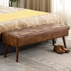 Panca Pouf da Camera da Letto Furniliving 44 Pollici, Rivestita in Ecopelle con Gambe in Legno per Soggiorno/Camera da Letto/Ingresso