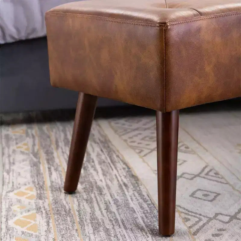 Panca Pouf da Camera da Letto Furniliving 44 Pollici, Rivestita in Ecopelle con Gambe in Legno per Soggiorno/Camera da Letto/Ingresso
