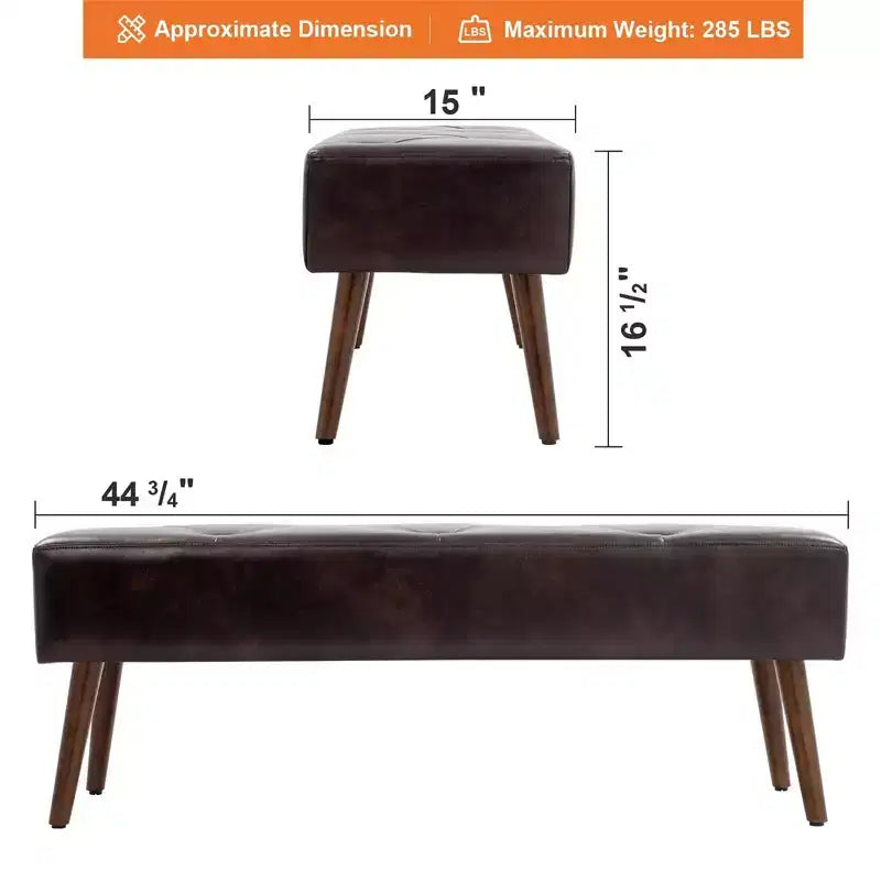 Panca Pouf da Camera da Letto Furniliving 44 Pollici, Rivestita in Ecopelle con Gambe in Legno per Soggiorno/Camera da Letto/Ingresso