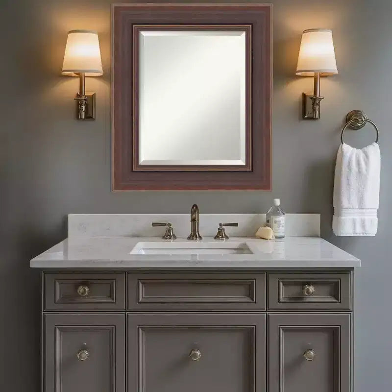 Amanti Art Moab Brown Bronze Beveled Framed Bathroom Vanity Wall Mirror