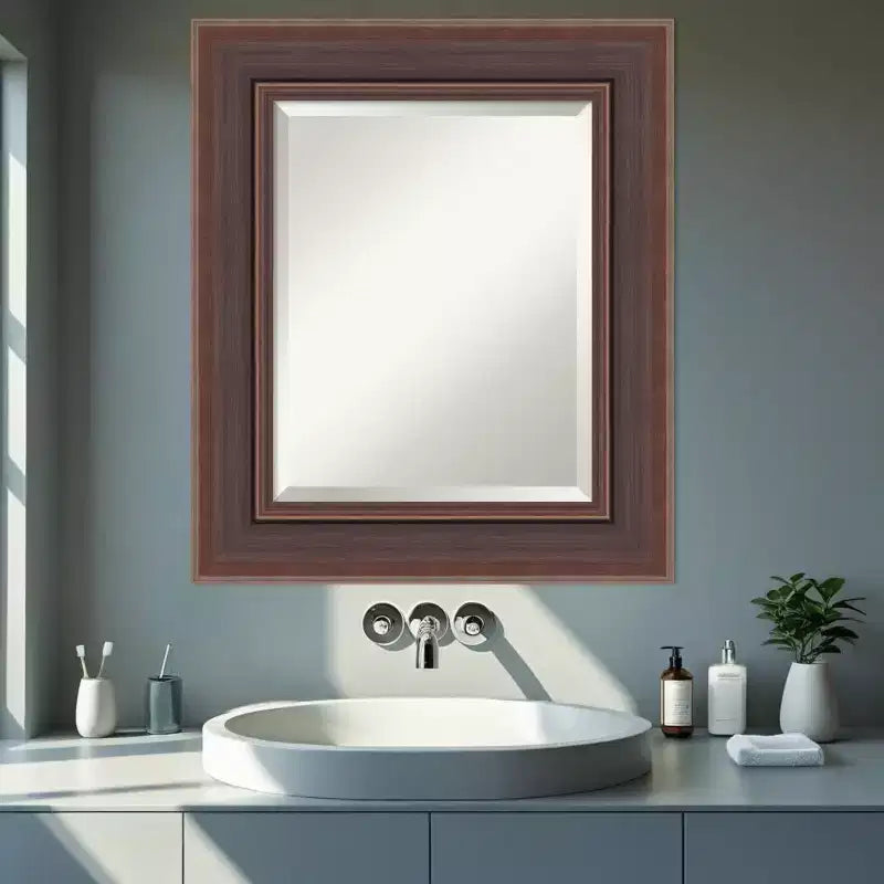 Amanti Art Moab Brown Bronze Beveled Framed Bathroom Vanity Wall Mirror