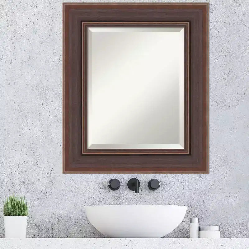 Amanti Art Moab Brown Bronze Beveled Framed Bathroom Vanity Wall Mirror