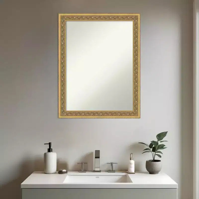 Specchio da Parete per Bagno Amanti Art Carter Dark Gold Senza Smussi con Cornice in Legno