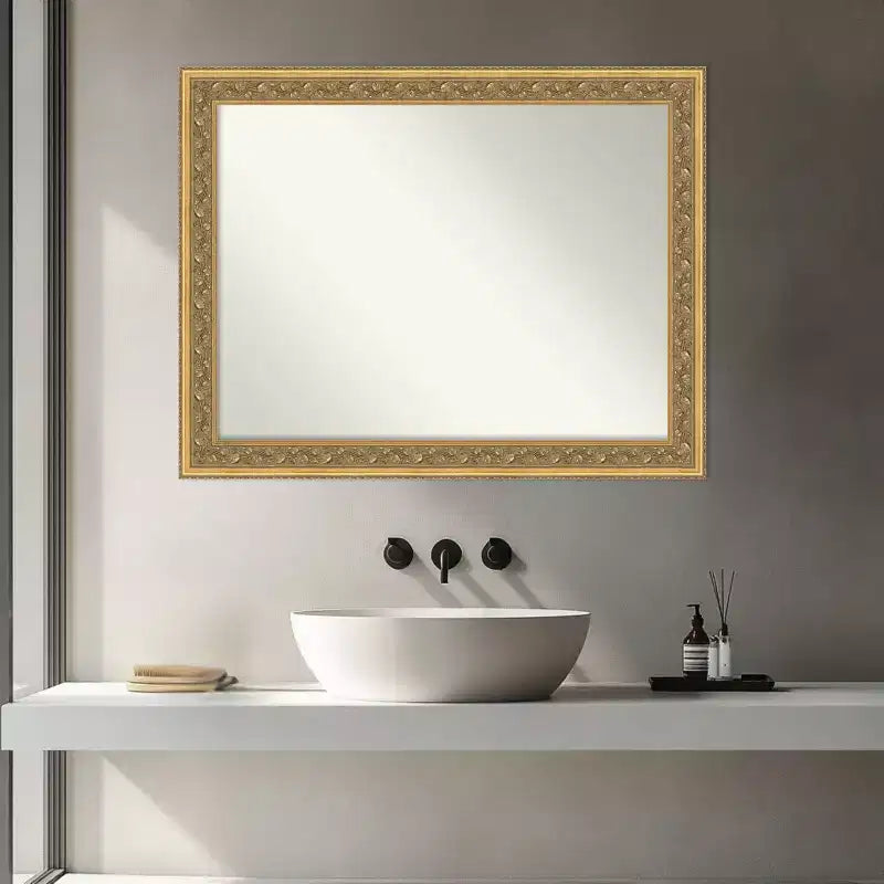 Specchio da Parete per Bagno Amanti Art Carter Dark Gold Senza Smussi con Cornice in Legno