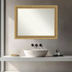 Specchio da Parete per Bagno Amanti Art Carter Dark Gold Senza Smussi con Cornice in Legno