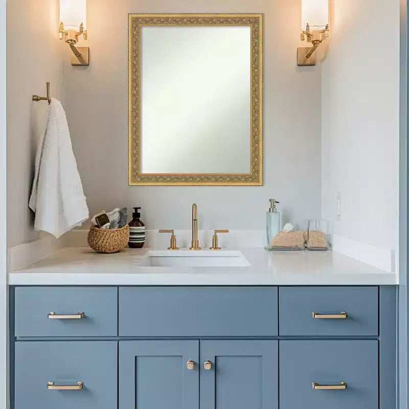 Specchio da Parete per Bagno Amanti Art Carter Dark Gold Senza Smussi con Cornice in Legno