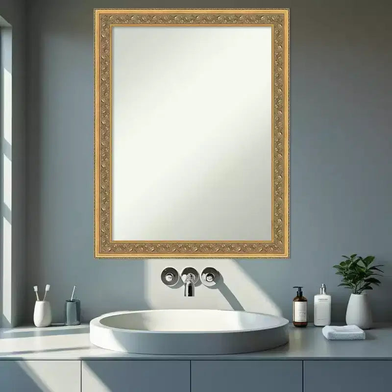 Specchio da Parete per Bagno Amanti Art Carter Dark Gold Senza Smussi con Cornice in Legno