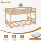 JOYMOR Low Twin Over Twin Bunk Bed for Kids/Junior, Wood Twin Bunk Bed Frame with Guardrails & Ladder for Boys Girls, Mattress Not Included