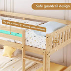 JOYMOR Low Twin Over Twin Bunk Bed for Kids/Junior, Wood Twin Bunk Bed Frame with Guardrails & Ladder for Boys Girls, Mattress Not Included