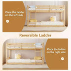 JOYMOR Low Twin Over Twin Bunk Bed for Kids/Junior, Wood Twin Bunk Bed Frame with Guardrails & Ladder for Boys Girls, Mattress Not Included