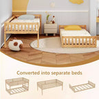 JOYMOR Low Twin Over Twin Bunk Bed for Kids/Junior, Wood Twin Bunk Bed Frame with Guardrails & Ladder for Boys Girls, Mattress Not Included