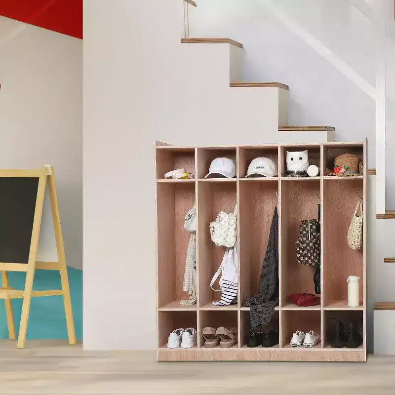 Armadietto portaoggetti per bambini, attaccapanni appendiabiti con ruote e scomparti, design sicuro per bambini, per scuola, aula, stanza d'ingresso, asilo nido