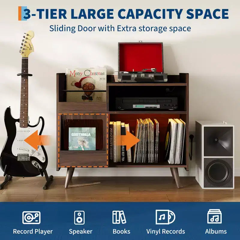Mobiletto porta dischi in vinile rustico 33 giri, con ripiano per giradischi, capacità fino a 350 album, tavolo per giradischi da camera da letto