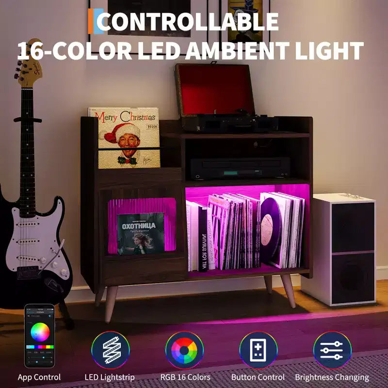 Mobiletto porta dischi in vinile rustico 33 giri, con ripiano per giradischi, capacità fino a 350 album, tavolo per giradischi da camera da letto
