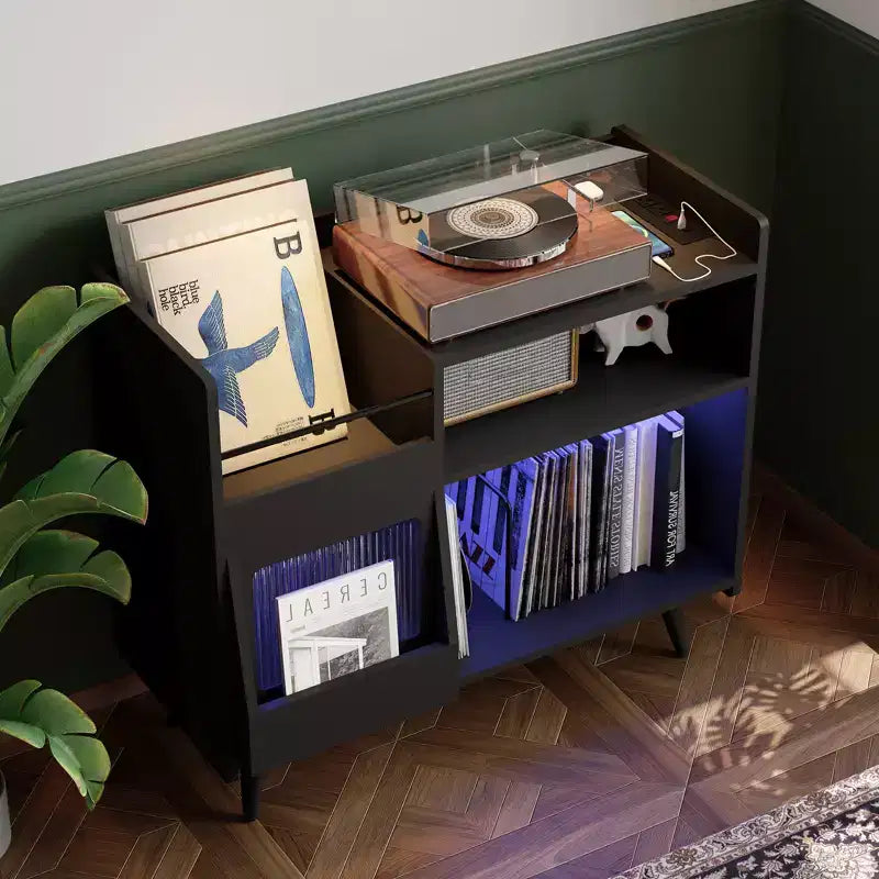 Mobiletto porta dischi in vinile rustico 33 giri, con ripiano per giradischi, capacità fino a 350 album, tavolo per giradischi da camera da letto