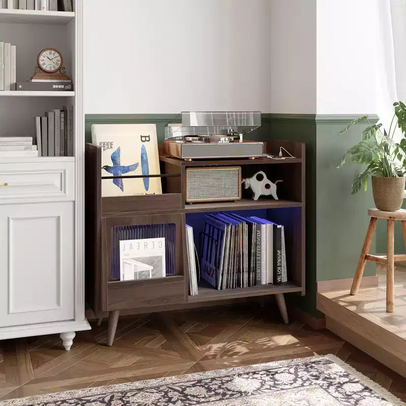 Mobiletto porta dischi in vinile rustico 33 giri, con ripiano per giradischi, capacità fino a 350 album, tavolo per giradischi da camera da letto