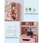 COZONY Vanity Desk with Mirror and LED Lights, Makeup Table with Drawers and Charging Station for Bedroom