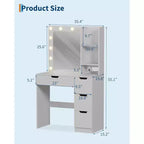COZONY Vanity Desk with Mirror and LED Lights, Makeup Table with Drawers and Charging Station for Bedroom