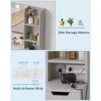 COZONY Vanity Desk with Mirror and LED Lights, Makeup Table with Drawers and Charging Station for Bedroom