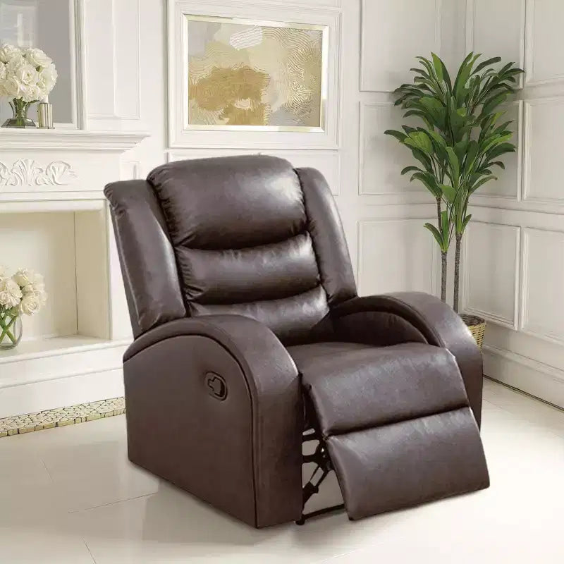 MAYEERTY Faux Leather Recliner Chair, Adjustable Backrest Reclining Chair for Living Room, Brown