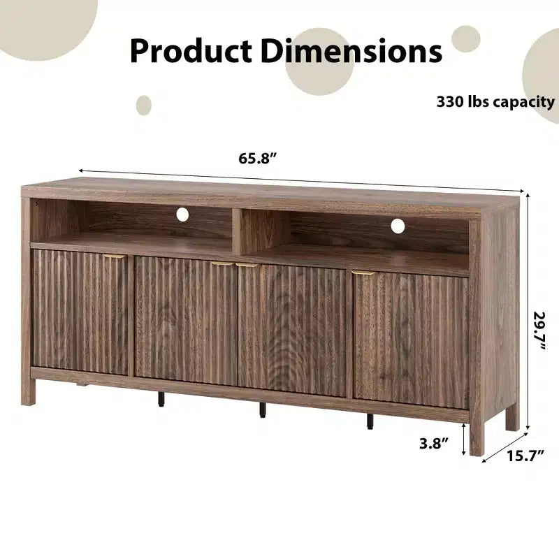 4 Door Recessed Sideboard, Large Kitchen Sideboard, Mid-Century Buffet Table Bar Coffee Bar Wooden Sideboard for Living Room Dining Room Entry