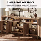 4 Door Recessed Sideboard, Large Kitchen Sideboard, Mid-Century Buffet Table Bar Coffee Bar Wooden Sideboard for Living Room Dining Room Entry