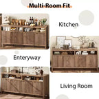 4 Door Recessed Sideboard, Large Kitchen Sideboard, Mid-Century Buffet Table Bar Coffee Bar Wooden Sideboard for Living Room Dining Room Entry