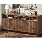 4 Door Recessed Sideboard, Large Kitchen Sideboard, Mid-Century Buffet Table Bar Coffee Bar Wooden Sideboard for Living Room Dining Room Entry