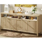 4 Door Recessed Sideboard, Large Kitchen Sideboard, Mid-Century Buffet Table Bar Coffee Bar Wooden Sideboard for Living Room Dining Room Entry