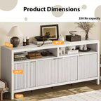 4 Door Recessed Sideboard, Large Kitchen Sideboard, Mid-Century Buffet Table Bar Coffee Bar Wooden Sideboard for Living Room Dining Room Entry