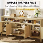 4 Door Recessed Sideboard, Large Kitchen Sideboard, Mid-Century Buffet Table Bar Coffee Bar Wooden Sideboard for Living Room Dining Room Entry