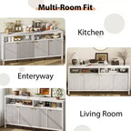 4 Door Recessed Sideboard, Large Kitchen Sideboard, Mid-Century Buffet Table Bar Coffee Bar Wooden Sideboard for Living Room Dining Room Entry