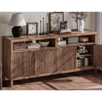 4 Door Recessed Sideboard, Large Kitchen Sideboard, Mid-Century Buffet Table Bar Coffee Bar Wooden Sideboard for Living Room Dining Room Entry
