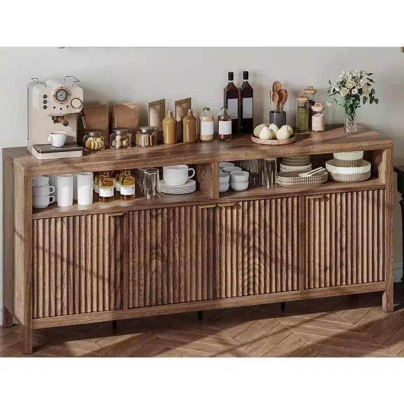 Credenza a 4 ante ad incasso, Credenza da cucina grande, Credenza da buffet di metà secolo Tavolino da caffè Bar Credenza in legno per soggiorno Sala da pranzo Ingresso
