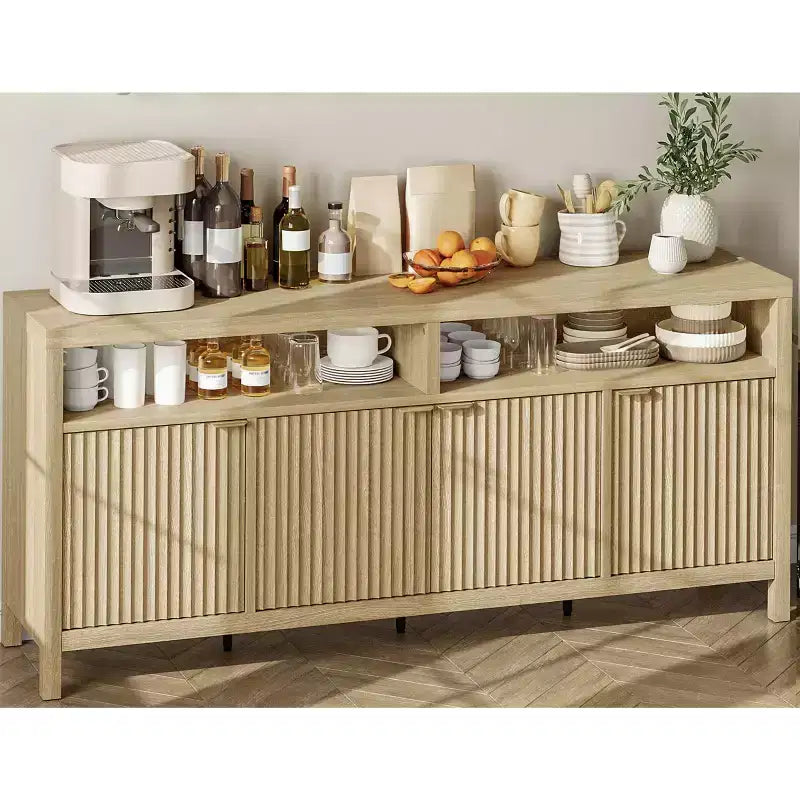 Credenza a 4 ante ad incasso, Credenza da cucina grande, Credenza da buffet di metà secolo Tavolino da caffè Bar Credenza in legno per soggiorno Sala da pranzo Ingresso