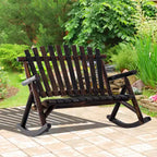 Sedia a dondolo in legno per esterni, dondolo rustico Adirondack biposto con sedile a doghe, schienale alto, braccioli per patio, giardino e portico