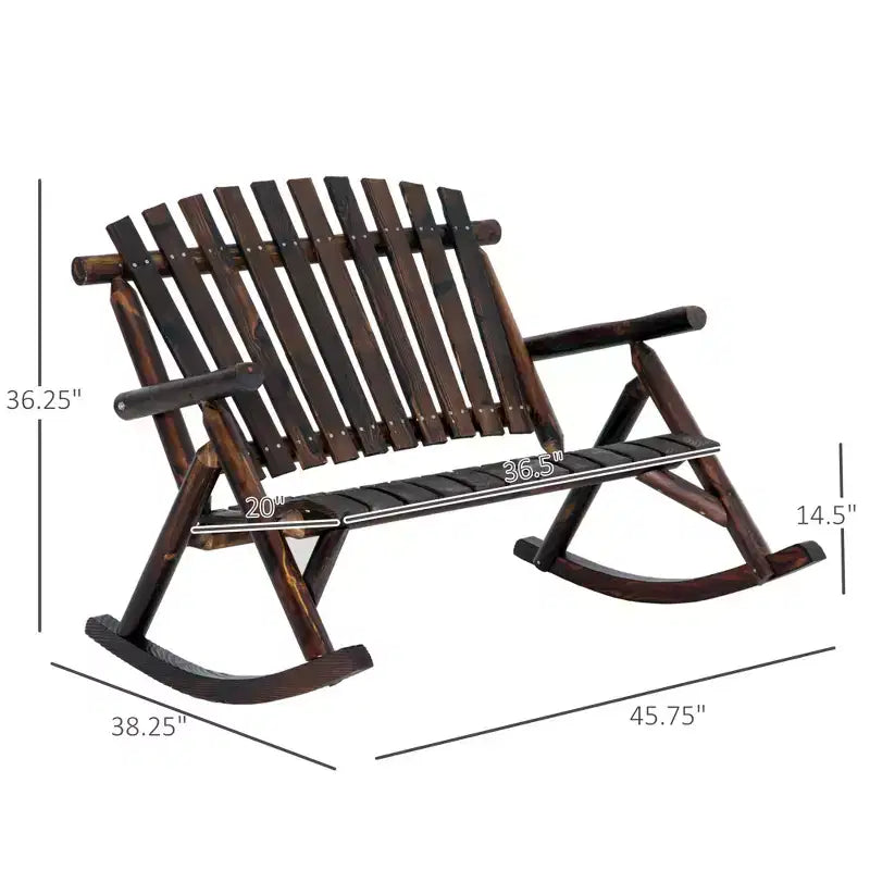 Sedia a dondolo in legno per esterni, dondolo rustico Adirondack biposto con sedile a doghe, schienale alto, braccioli per patio, giardino e portico