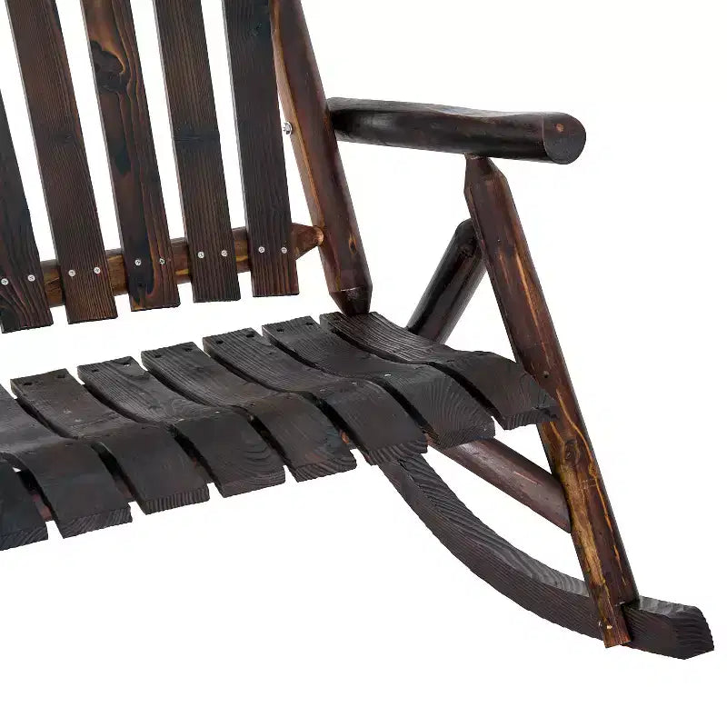 Sedia a dondolo in legno per esterni, dondolo rustico Adirondack biposto con sedile a doghe, schienale alto, braccioli per patio, giardino e portico