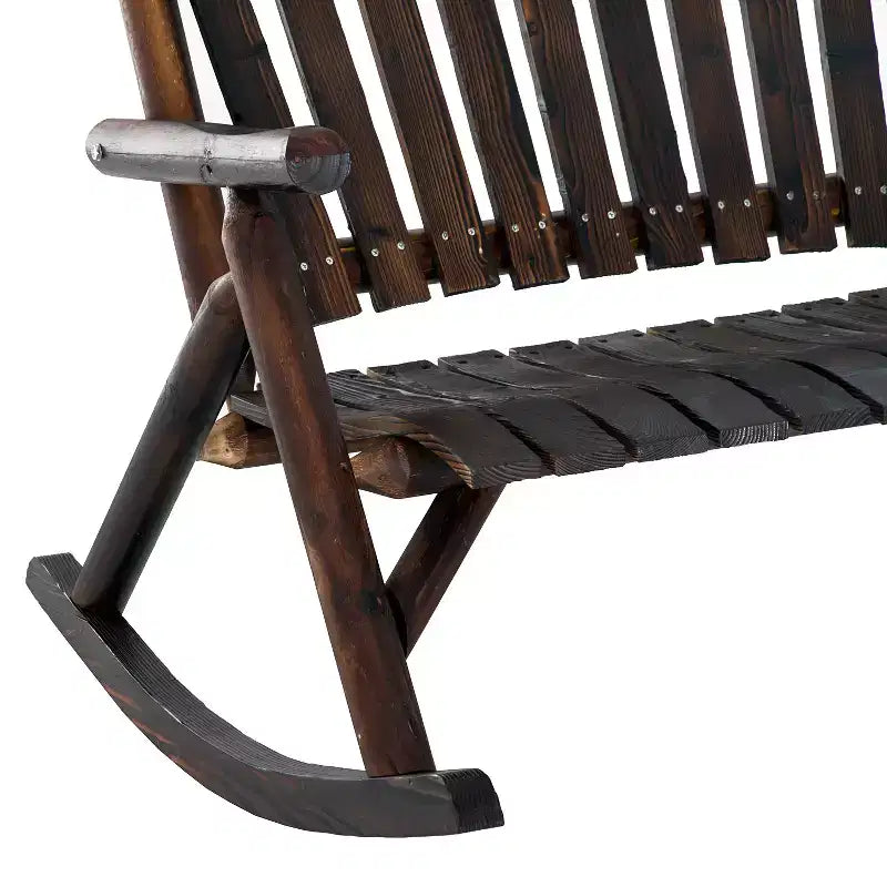 Sedia a dondolo in legno per esterni, dondolo rustico Adirondack biposto con sedile a doghe, schienale alto, braccioli per patio, giardino e portico