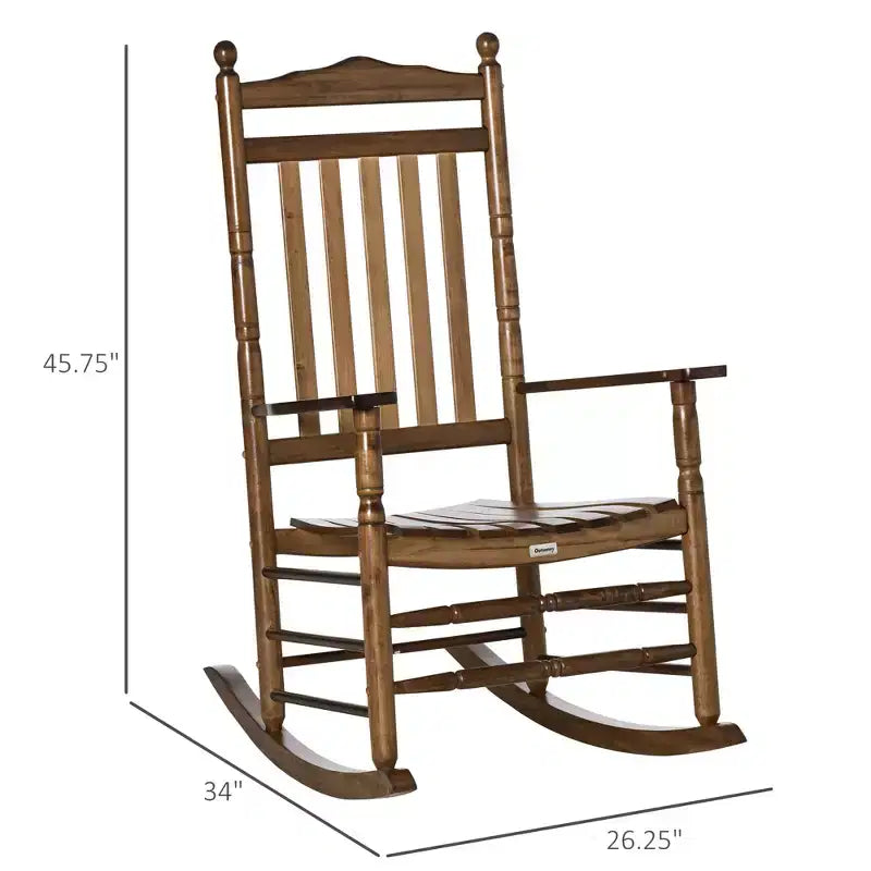 Traditional Wooden High-Back Rocking Chair for Porch, Indoor/Outdoor
