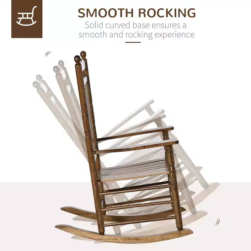 Traditional Wooden High-Back Rocking Chair for Porch, Indoor/Outdoor