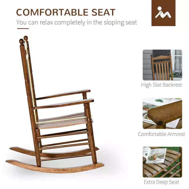 Traditional Wooden High-Back Rocking Chair for Porch, Indoor/Outdoor