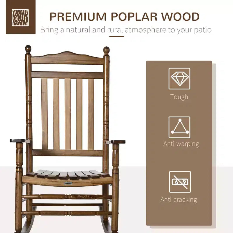 Traditional Wooden High-Back Rocking Chair for Porch, Indoor/Outdoor