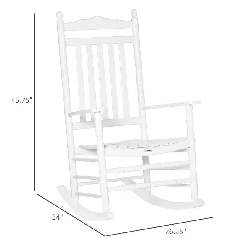 Traditional Wooden High-Back Rocking Chair for Porch, Indoor/Outdoor