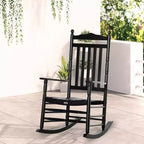 Traditional Wooden High-Back Rocking Chair for Porch, Indoor/Outdoor