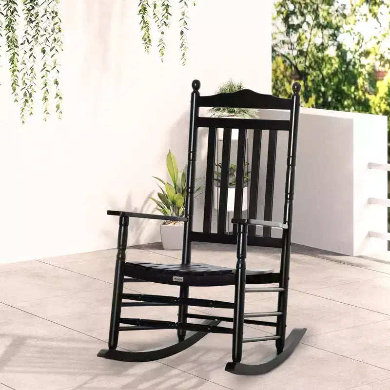Traditional Wooden High-Back Rocking Chair for Porch, Indoor/Outdoor